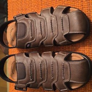 DOCKERS BRAND MEN'S BROWN  SUMMERTIME VELCRO SANDALS SIZE 11
